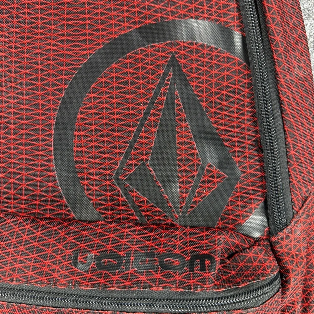 VOLCOM Stone Logo Backpack Red Black Geometric Crosshatch Grid Skate School Bag